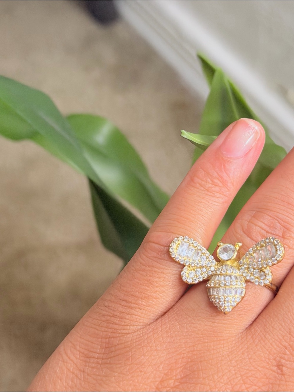 Gold Bee Crystal Ring - Sparkling Yellow Gold Statement Jewelry
